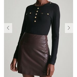 Karen Millen Military Button Crewneck Sweater Black Size S NWOT